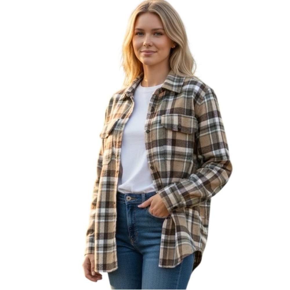 Horizon by Bass Creek Outfitters Women's Plaid Collared Button down Shacket Sz L